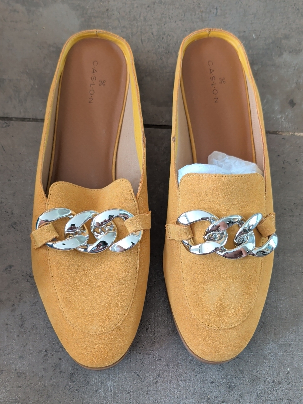 Caslon Yellow Suede Chain-Detail Slip-On Mules Size 10